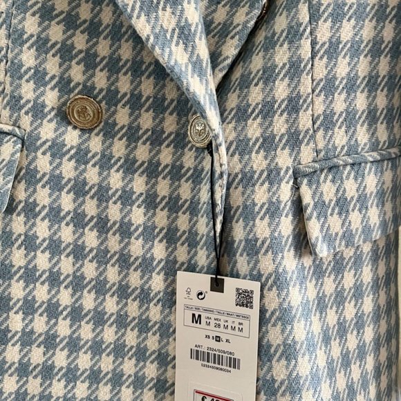 Zara Blue and White Houndstooth Blazer - Picture 3 of 4